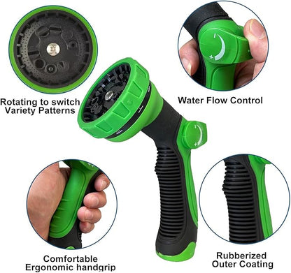 100Ft Non-Expandable Garden Hose, Flexible Water Hose with 10-Pattern Spray Nozzle, Lightweight Hose Pipe, Kink-Free, Leak-Proof, 3/4" Solid Metal Fittings (Black)