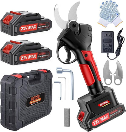 Electric Pruning Shears, 40mm 1.6" Cutting Diameter Cordless Power Pruner for Gardening with 2Pcs 2000mAh Rechargeable Batteries & Replacement Blades Set, Tree Pruner Branch Cutter (Black)