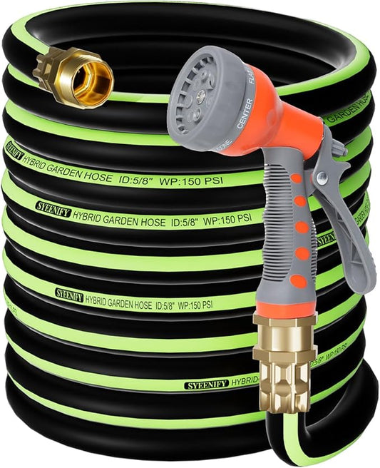 SYEENIFY Garden Hose 75ft 5/8", Heavy Duty No Kink Water Hose, No Tangle Flex Rubber Garden Hose for Lawns,Floor,Yard Washing,Pet Cleaning