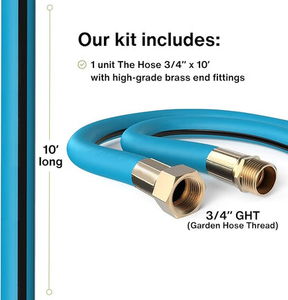 Aeromixer THE HOSE - 3/4 Inch Garden Hose 10 Feet, Kinkless Commercial Short Garden Hoses, Heavy Duty Industrial Water Hoses for Outdoors, 650 PSI High-Pressure Watering Tool for Farming and Gardening