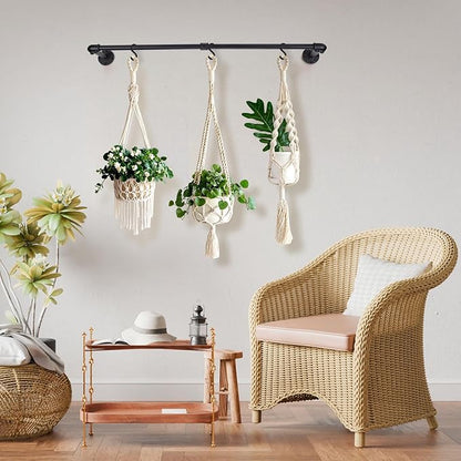 Bigmeta 34in Hanging Planters Rod for Indoor Plants - Max. Load 44 lb Black Metal Holder Rod for Wall Ceiling Decor, 2 Pcs (Pot Chain & Plants Not Included)