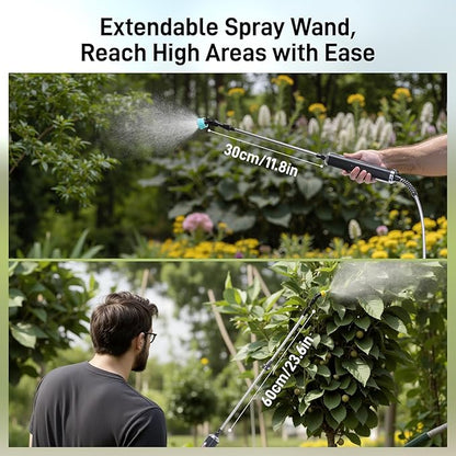 Electric Garden Sprayer 2.1 Gallon, 4 Mist Nozzles, Telescopic Wand, Adjustable Shoulder Strap, USB Rechargeable Waterproof Handle, Automatic Plant Mister for Lawn Garden