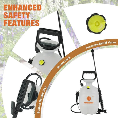 1 Gallon/3.78L Pressure Sprayer - Multi-Use Pump Mister for Garden, Lawn & Home with 2 Nozzles, Shoulder Strap & Gloves - Ideal as Weed, Plant & Water Sprayer