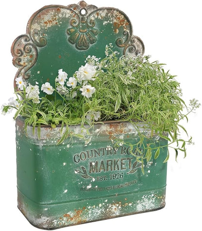 All Chic Metal Wall Planter Outdoor Wall Hanging Planter Rustic Wall Mount Planter Outdoor Wall Planter for Farmhouse Garden Decor (Green)