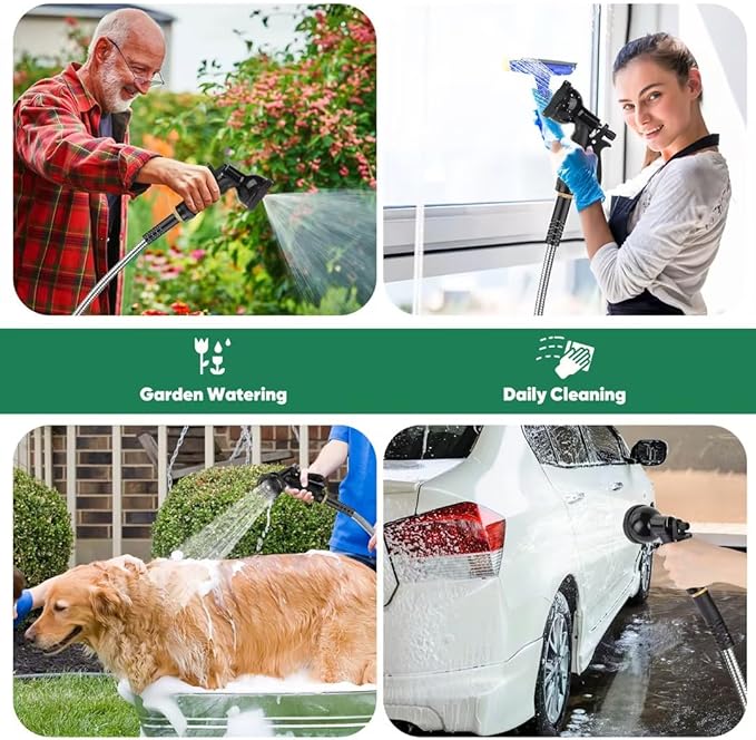 Garden Hose 100ft, Heavy Duty Stainless Steel Water Hose with 10 Functional Nozzles, No Kink, Lightweight and Flexible, Easy to Use and Store, Strong and Sturdy, Suitable for Yard and Lawn1