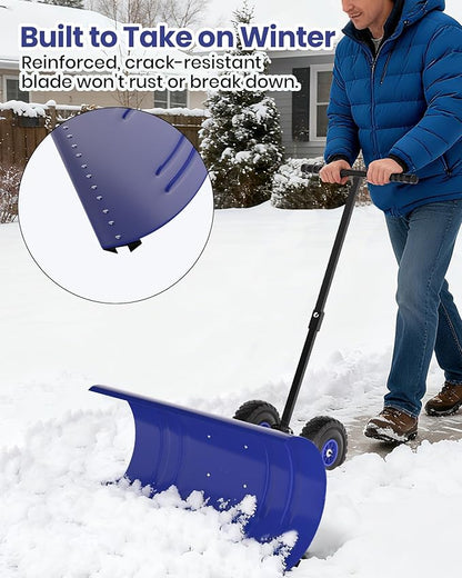 36” Snow Shovel for Driveway,Heavy Duty Wheeled Rolling Shovels 5 Position Angled Blade, Ergonomic Handle & Rubber Wheels for Efficient Snow Removal, Snow Plow for Doorway,Driveway and Sidewalks