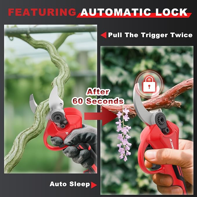 NAWIN Electric Pruning Shears, 40mm 1.6'' Cutting Diameter Professional Cordless Electric Pruner for Tree Trimming Branch Cutter, With 2pcs 2.0Ah Batteries, Brushless Motor, Electric Garden Shears