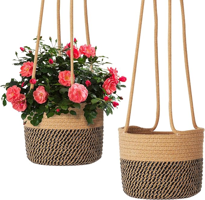 Hanging Planter Basket 2 Pack Jute Hanging Plant Holder Handmade Boho Plant Hangers Rope Woven Hanging Plant Holder Modern Storage Organizer Plant Hangers for Indoor Home Decor