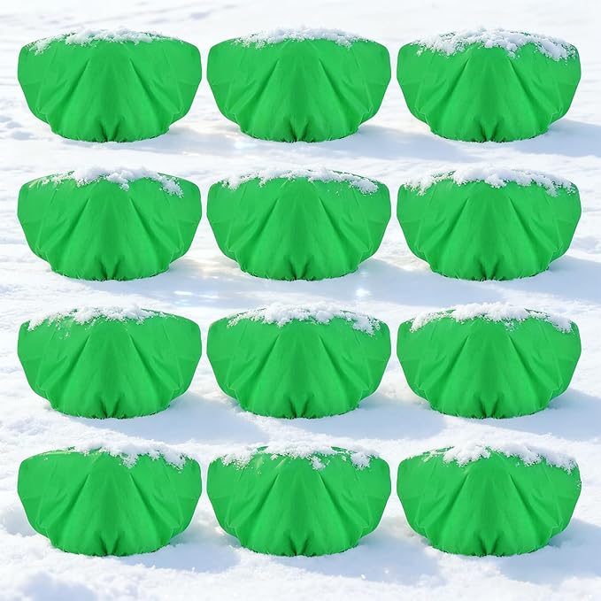 ANPHSIN 12 Pcs Plant Covers Freeze Protection - 19.6in x 39.3in Winter Shrub Plant Protection Bags, Frost Blankets Cloths with Drawstring for Outdoor Garden Rose Bush Plants, Green