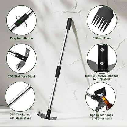 Weed Puller Tool with Long Handle - 58" Manual Weeder Remover Tool, 2 in 1 Hand Weed Rake and Garden Hoe for Gardening, Heavy Duty Uprooting Weeding Pull for Yard, Lawn, Patio and Garden