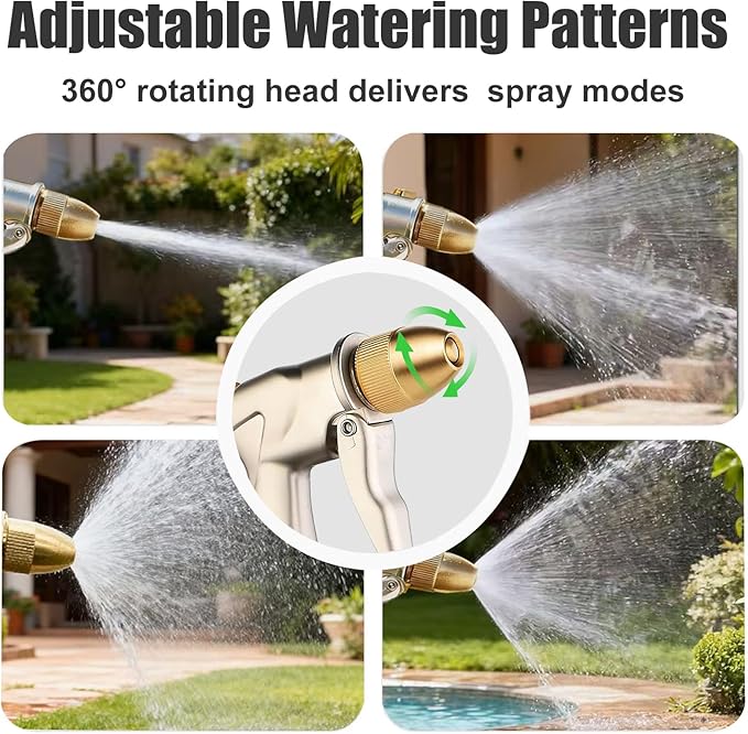 Garden hose nozzle spray,all metal heavy-duty hand-held high-pressure water nozzle,with a variety of adjustable spray modes,suitable for watering plants, yards, car washes,pets and windows
