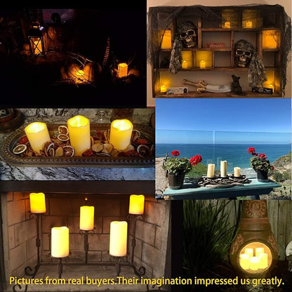 Enido 9pcs Flameless Flicking LED Candles with Remote, Battery Operated Outdoor Waterproof Candles, Electric Candle for Dining Tables and Fireplaces