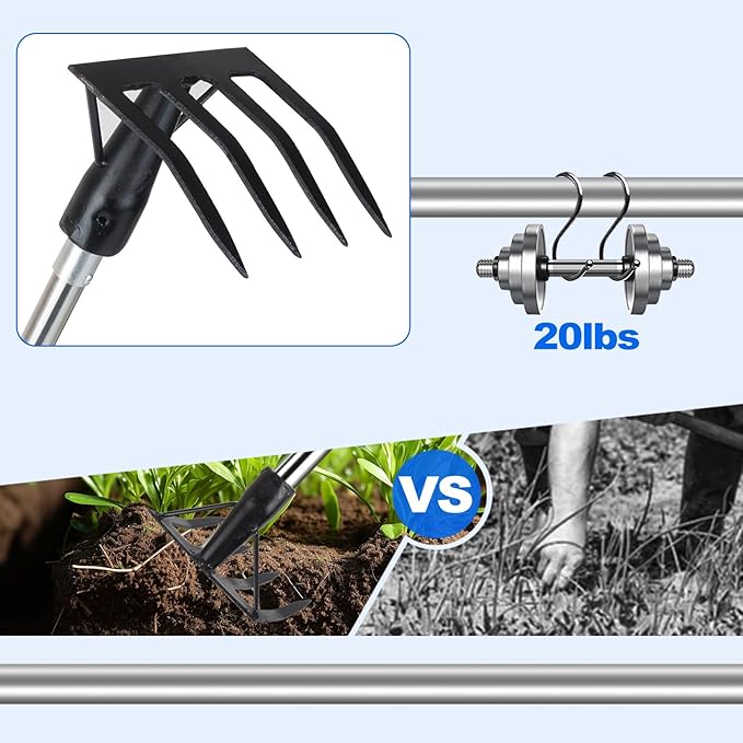 Small Garden Rake Tool, Hand Tiller Cultivator, Weed Remover Rakes Narrow for Flower Beds, Leaves Leaf Grass Cleaning for Precise Gardening, Mulch Spreading, Tilling Soil Weeding - Long Handle