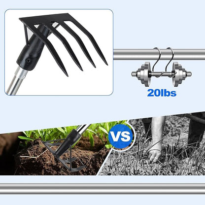 Small Garden Rake Tool, Hand Tiller Cultivator, Weed Remover Rakes Narrow for Flower Beds, Leaves Leaf Grass Cleaning for Precise Gardening, Mulch Spreading, Tilling Soil Weeding - Long Handle