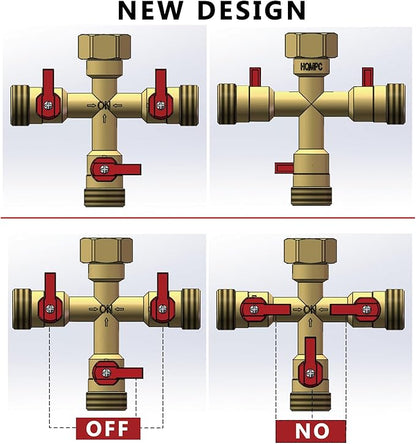 HQMPC Hose Splitter – Heavy-Duty Brass Garden Faucet Connector Garden Hose Splitter 3 Way 3/4" GHT Thread Red Handle