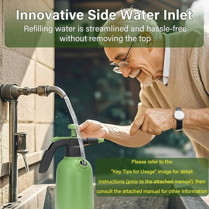 0.5 Gallon Hand Pump Sprayer for Garden Plant and Cleaning with 2 Adjustable Nozzle and Side Water Inlet & Safety Valve