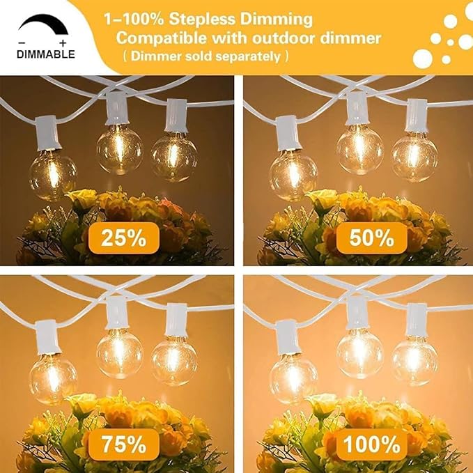 SUNTHIN Outdoor White String Lights, 27FT White Patio Lights with 14 G40 Shatterproof LED Bulbs(1 Spare), Waterproof Hanging Outside Lights for Yard, Porch, Deck, Garden, Pergola
