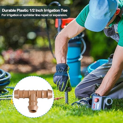 20 Pack 1/2 Inch Drip Irrigation Tee Fittings - 17mm 1/2'' Drip Line Barbed T Connectors for 1/2 Inch Drip Irrigation Tubing (0.600'' ID) Irrigation Attachment Parts for Garden System