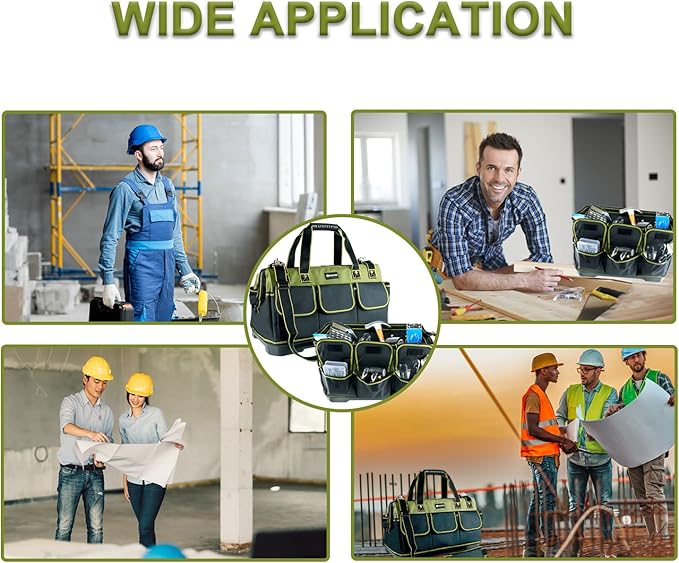 20inch Tool Bag for Men Women Heavy Duty with Waterproof Molded Base Large Tool Bag, Wide Mouth Tool Tote, Artisan Carpenter Electricians Tool Bags,Adjustable Shoulder Strap Organizer