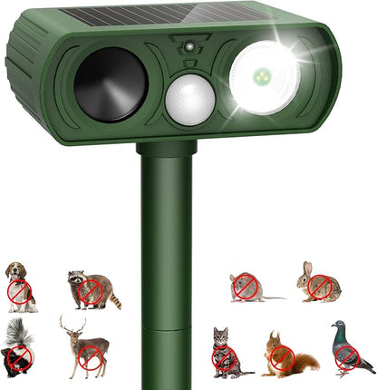 2026 Upgraded Solar Ultrasonic Animal Repellent Outdoor, Deer Repellent Devices Squirrel Cat Raccoon Rabbit Dog Deterrent, Keep Rodent Away Motion Detection with Flash Light for Yard Garden Lawn