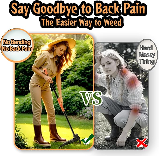 Stand Up Weed Puller Tool,Weeder,Hand Weeding Tool with Long Ergonomic Handle,Remove Weeds Without Bending,Pulling,Kneeling-Black