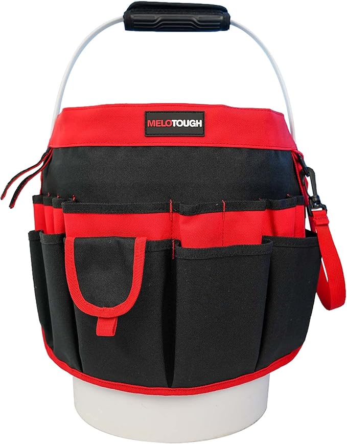 MELOTOUGH Bucket Caddy Organizer Bucket Tool Organizer for Garden Tools Fit 3.5 to 5 Gallon Bucket (Red)