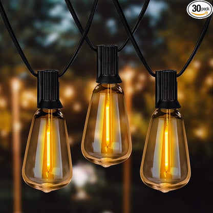 Outdoor String Lights 36ft with LED Filament Bulbs 30+2(Spare) Dimmable Shatterproof Waterproof, for Indoor/Outdoor Decoration and Lighting, Edison Vintage Style Warm 2200K