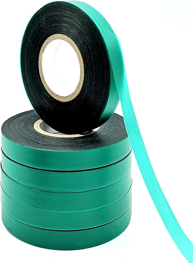6 Rolls 150 Feet Stretch Tie Tape 0.5 Inch Garden Tie Tape Thick Plant Ribbon Garden Green Vinyl Stake for Indoor Outdoor Patio Plant Use
