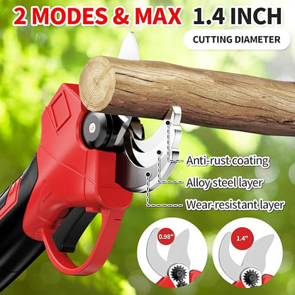Electric Pruning Shears, 1.4" Cutting Diameter Electric Pruner with LCD Display＆2Pcs 2.0Ah Rechargeable Battery, Brushless Motor Cordless Pruning Shears for Tree Trimming Branch Cutter