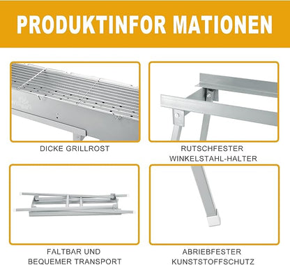 Charcoal Grills Commercial Quality Portable Multiple Size Hibachi BBQ Lamb Skewer Folded Camping Barbecue Grill for Garden Backyard Party Picnic Travel Outdoor Cooking Use(39.4x7.1x5.1 inch)