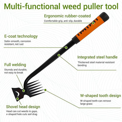 Weed Puller Tool-3-Piece Weed Pulling Tools, Manganese Steel 6-Teeth Multi-Purpose Gardening Manual Weeding Tools for Yard and Garden（HT3077B）