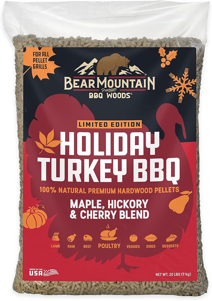 Bear Mountain BBQ Maple, Hickory & Cherry Blend Smoker Pellets, Holiday Turkey Blend, 20 Pounds