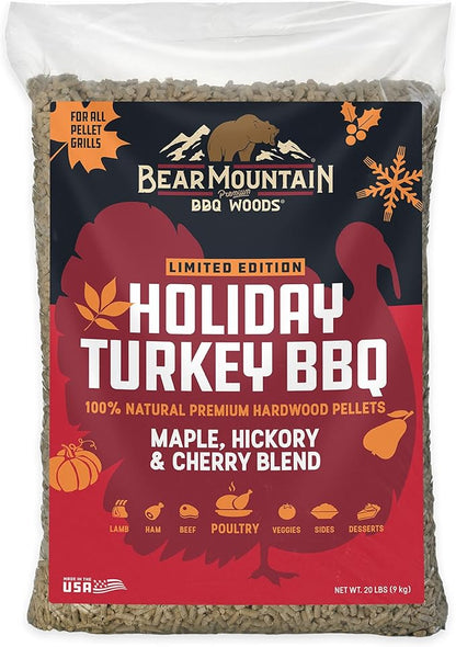 Bear Mountain BBQ Maple, Hickory & Cherry Blend Smoker Pellets, Holiday Turkey Blend, 20 Pounds