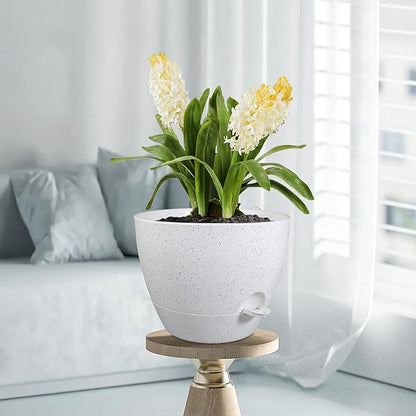 12 inch Large Self Watering Pots for Indoor Outdoor Plants, Plant Pots with Mesh Drainage Holes for Garden House Plants, Plastic Planters with Reservoir for Flower, Speckled White