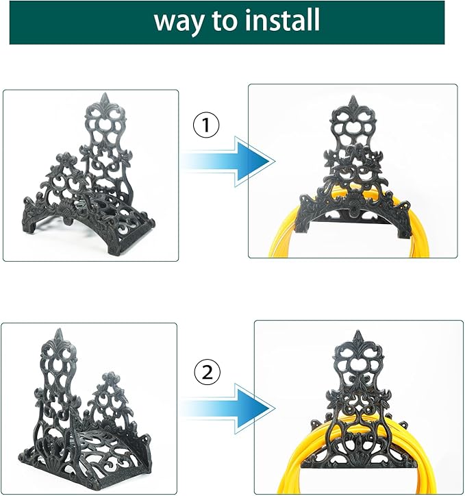 Sungmor Heavy Duty Cast Iron Garden Hose Holder - Wall Mounted Water Hose Hanger - Antique Emblem Decorative Hose Reel - Water Hose Rack Butler Storage - Two Installation Methods Wall Decor Holder