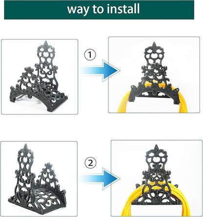 Sungmor Heavy Duty Cast Iron Garden Hose Holder - Wall Mounted Water Hose Hanger - Antique Emblem Decorative Hose Reel - Water Hose Rack Butler Storage - Two Installation Methods Wall Decor Holder