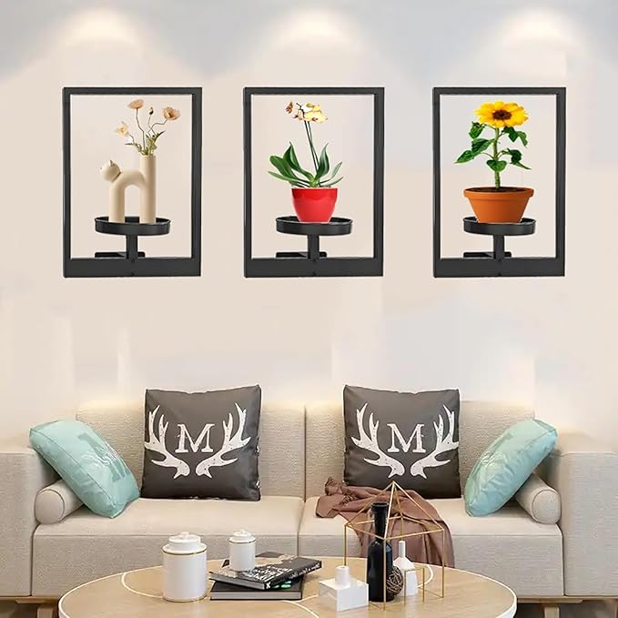 Hanging Planters 3 Pack, Wall Mounted Plant Hanger with Shelves for Window, Indoor Outdoor Wall Decor Planter for Living Room Entryway Plants