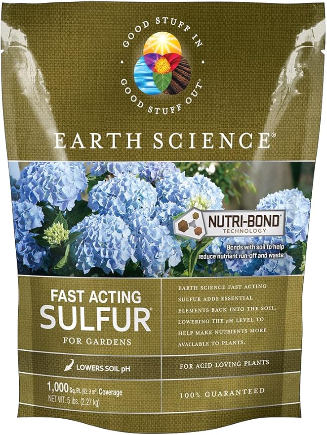 Earth Science Fast Acting Sulfur Granules – 5lb – Soil pH Reducer, Lowers pH Instantly, Reduces Nutrient Runoff, Improves Growth & Color for Acid-Loving Plants, Long-Lasting Lawn Care Supplement