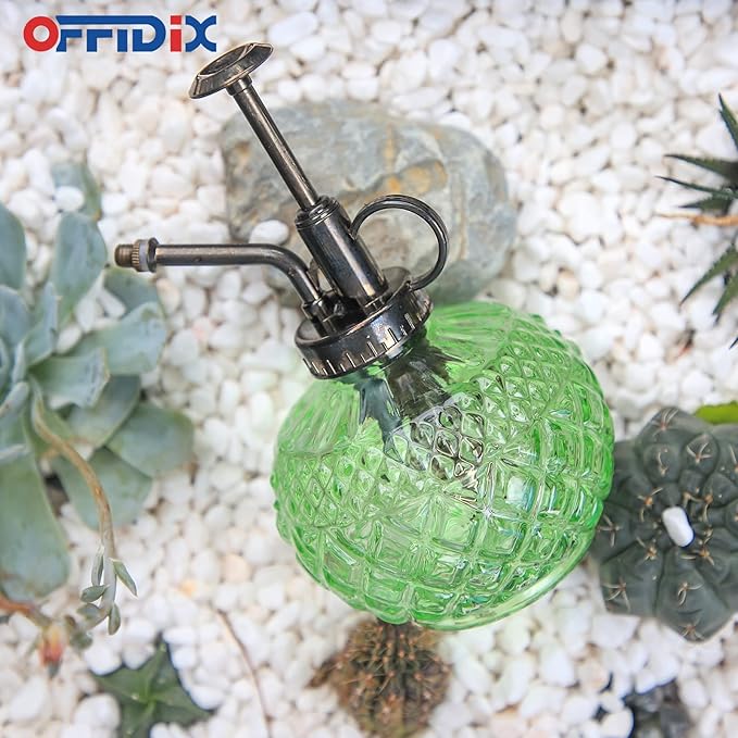 OFFIDIX Plant Mister, Mister Spray Bottle for Plants,Glass Spray Bottles with Plastic Bronze Plastic Top Pump,300ML Small Watering Can for Gardening, Cleaning (Light Green)