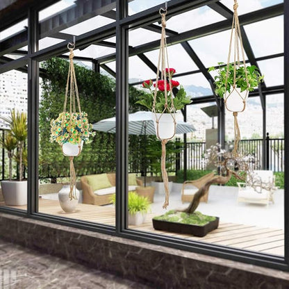 Swpeet 6 Pack 3 Sizes Macrame Hanging Planter Holder Plant Hanger with 6 Pack 2.9 Inch Ceiling Cup Hooks Kit, Hanging Planter Basket Rope Holder for Indoor Outdoor Decorations Beautiful Hanging