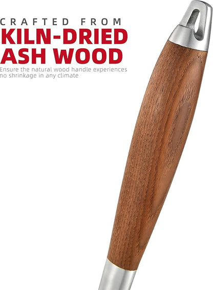 Heavy-Duty Heat-Treated Ash Wood BBQ Grilling Tools Set | Extra-Thick Stainless Steel Spatula, Fork & Tongs | Essential Barbecue Accessories, for Grill Enthusiasts