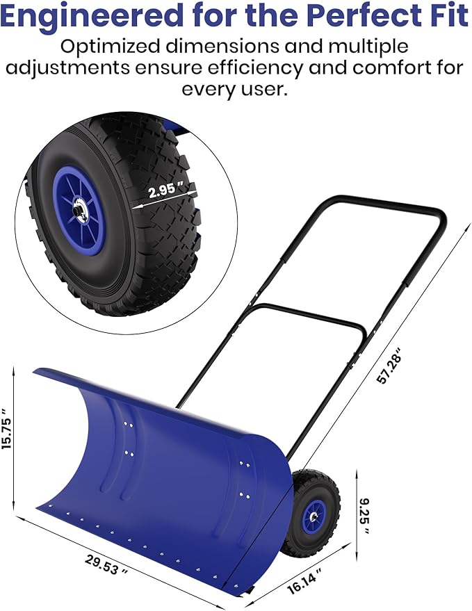 36” Snow Shovel for Driveway,Heavy Duty Wheeled Rolling Shovels 5 Position Angled Blade, Ergonomic Handle & Rubber Wheels for Efficient Snow Removal, Snow Plow for Doorway,Driveway and Sidewalks