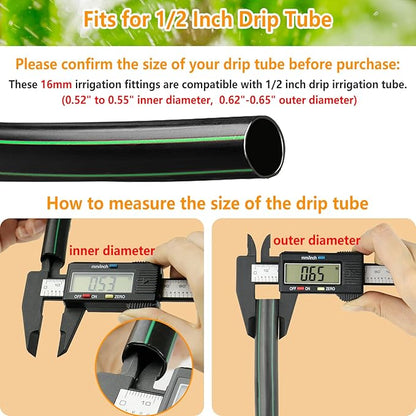Drip Irrigation Fittings for 1/2 Inch Drip Tubing (1/2" ID x 0.65" OD), 12 Pieces 1/2'' Drip Line End Caps Anti-drop Locked Nut Barbed End Plug Connectors, Garden Irrigation Parts for Drip Hose