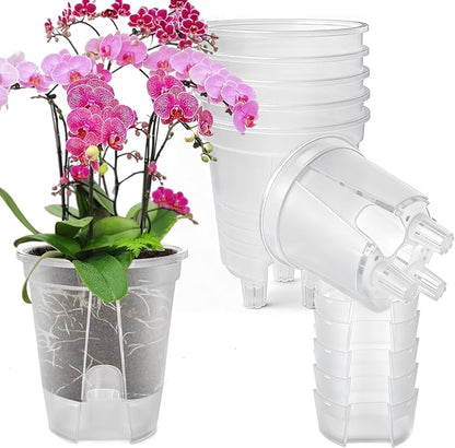 Cdd's Path Large Self Watering Pots Set with Holes for Indoor/Outdoor Plants,Planter Pot with Watering Hole/Reservior and Air Pipes (Clear, 8 inch-5 Pack)
