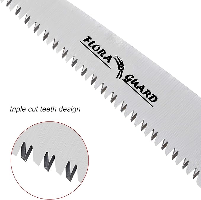 FLORA GUARD 7.7-Inch Folding Saw, Pruning Hand Saw with Triple-Cut Razor Teeth for Wood Cutting, Tree Trimming, and Camping