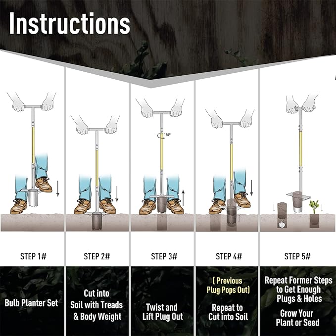 Jardineer 3PCS Bulb Planter Tools Set, Long Handle Bulb Planting Tool and Small Flowers Transplanter Tool for Tulips, Daffodils, Lily
