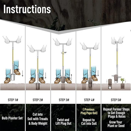 Jardineer 3PCS Bulb Planter Tools Set, Long Handle Bulb Planting Tool and Small Flowers Transplanter Tool for Tulips, Daffodils, Lily