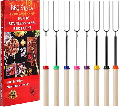 8 PCS Marshmallow Roasting Sticks, Telescoping Smores Sticks for Open Fire Pit, 32 Inch Long Marshmallow Toasting Barbecue Forks S'mores Skewers for Campfire Camping Hotdog Hot Dog Bonfire Grill