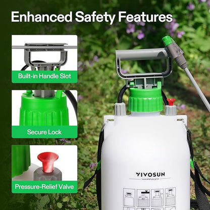 VIVOSUN 1 Gal/4L Pump Sprayer, Garden Water Sprayer for Plants, Weeds & Lawn Care, with 3 Nozzles, 50'' Long Hose & Pressure Relief Valve