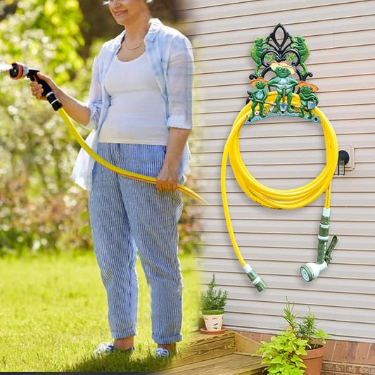 Sungmor Garden Hose Holder Wall Mounted, Large Capacity & Heavy Duty Cast Iron Water Hose Holder for Outside, Pretty & Lovely Hard-working Frogs Hose Reel, Watering Hose Metal Stand Sturdy Pipe Hanger